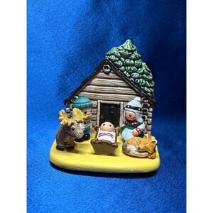 Small Clay Norwegian Nativity Scene Sculpture Log Cabin Theme